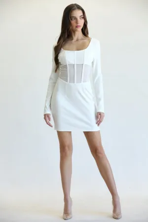 White Ribbed Knit Midi Dress