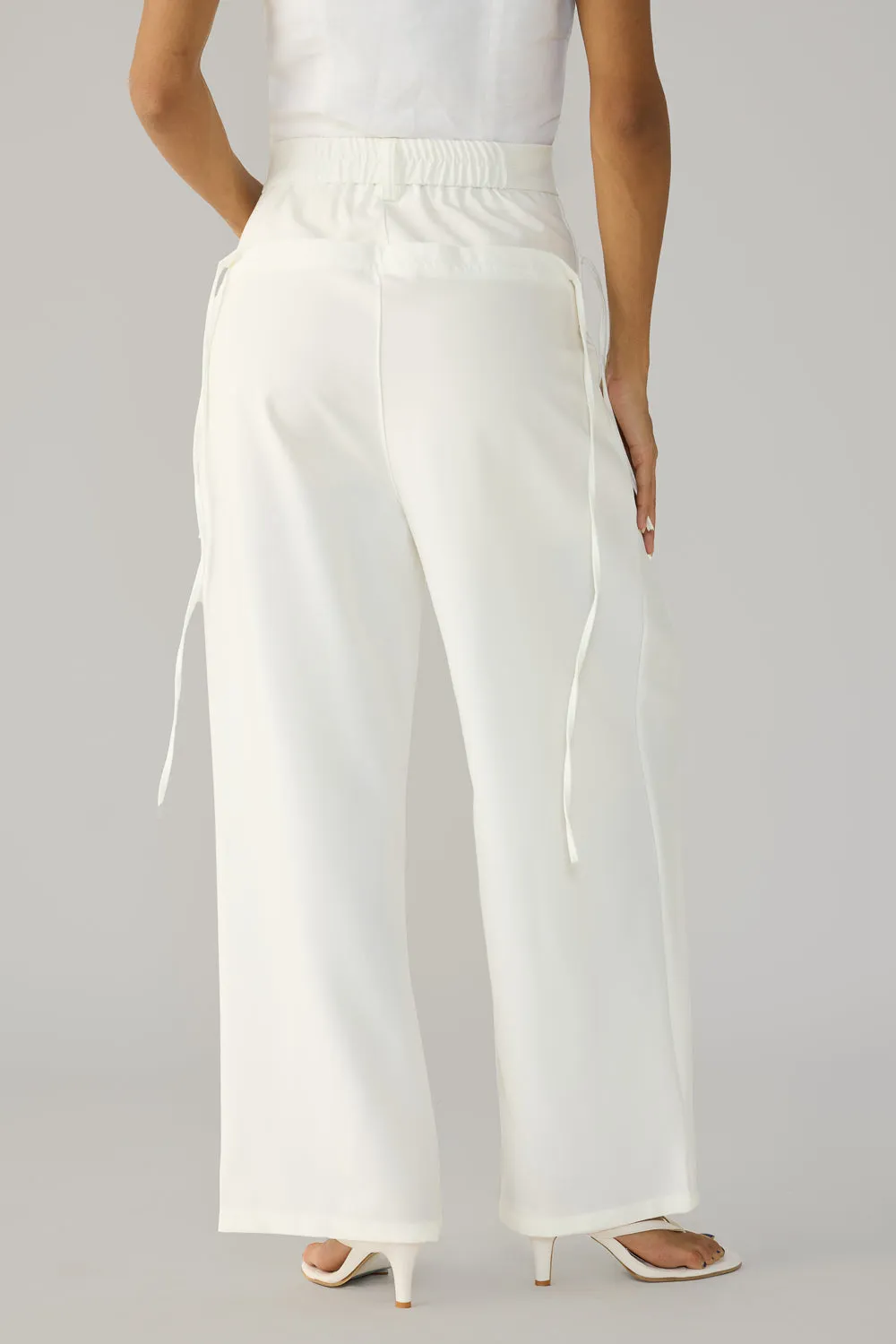 White Wide Fit-Flat Pocket Korean Pants