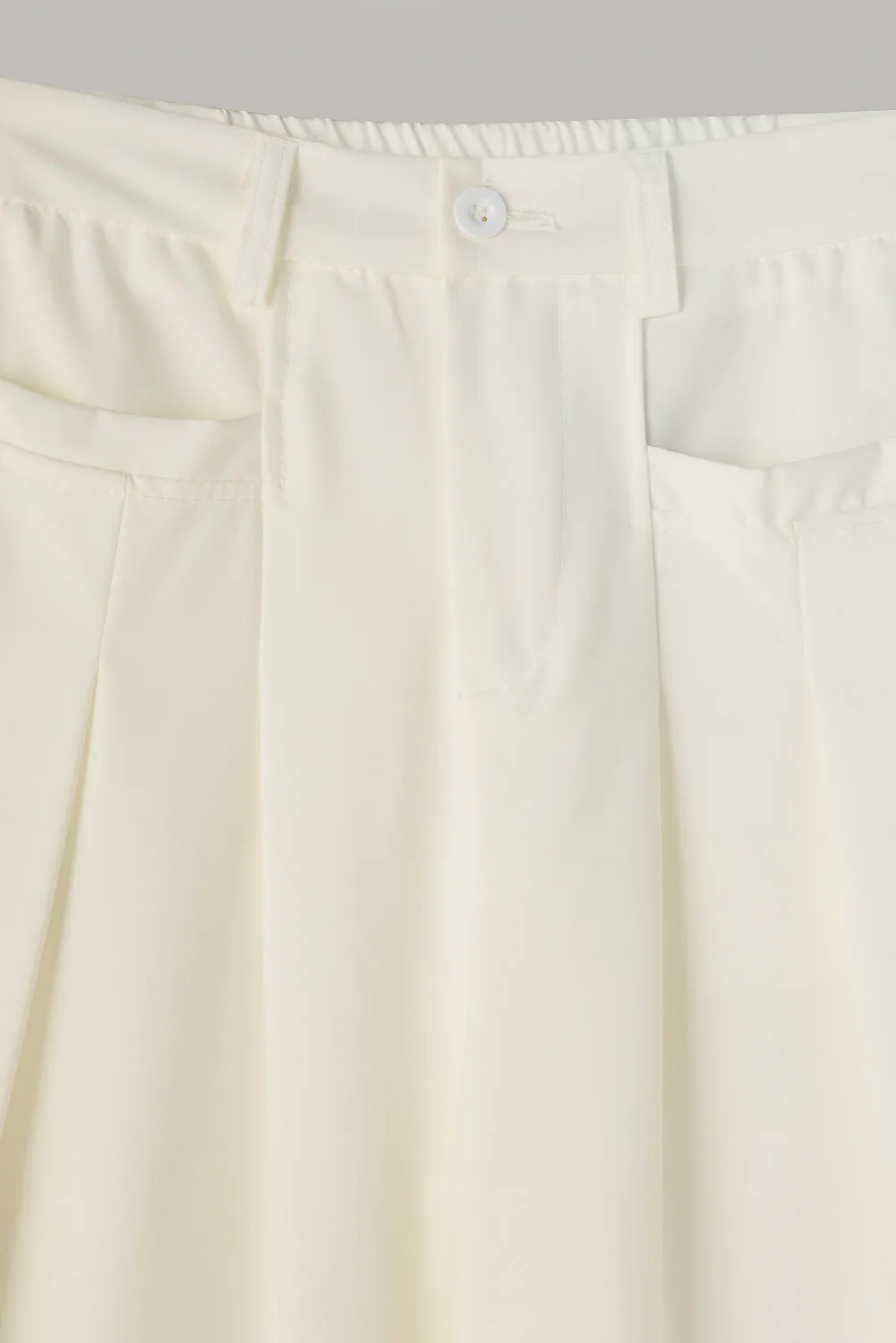 White Wide Fit-Flat Pocket Korean Pants