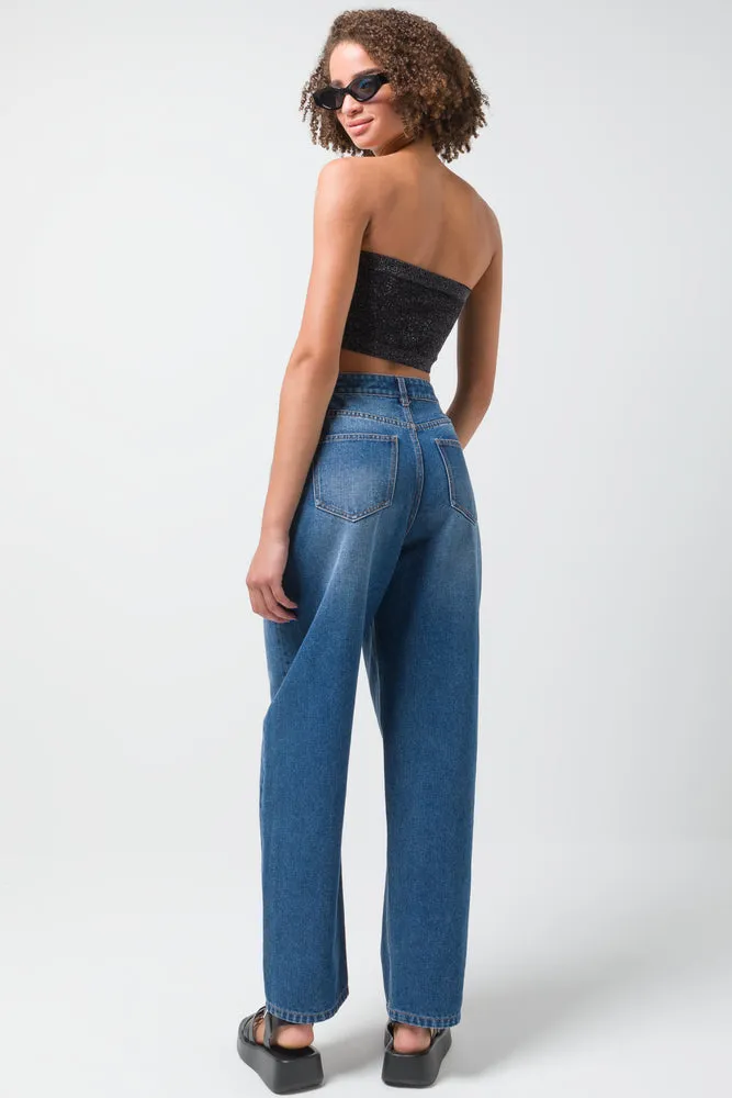 Wide Balloon Skater Denim Jeans Blue