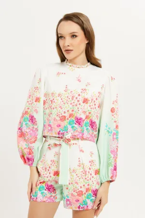 Women White Floral Print Blouse