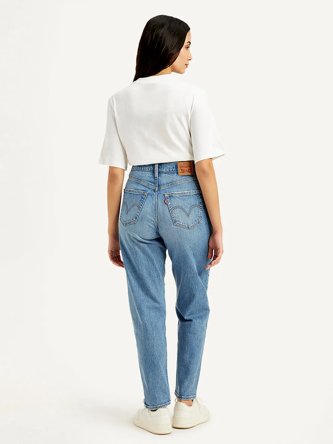 Women's High Rise Loose Tapered Fit Blue Jeans