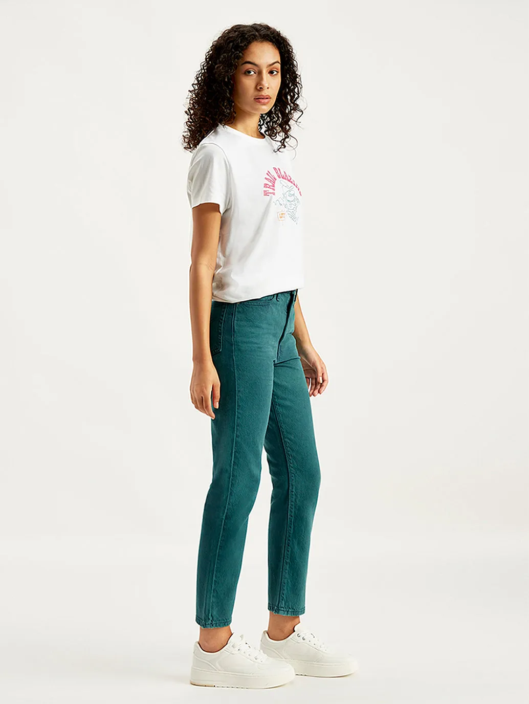 Women's Mid Rise Wedgie Straight Fit Teal Jeans